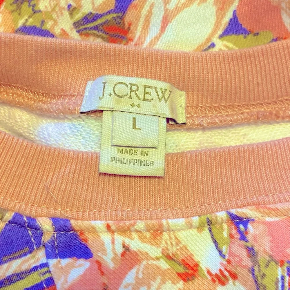 J Crew Peach And Blue Floral Cotton Relaxed Fit Sweatshirt Size L